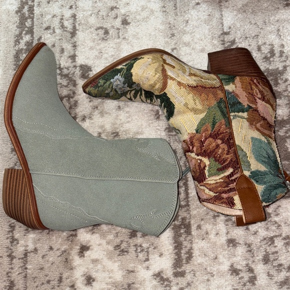 Altar'd State Green and Floral Ankle Boot - Picture 3 of 4